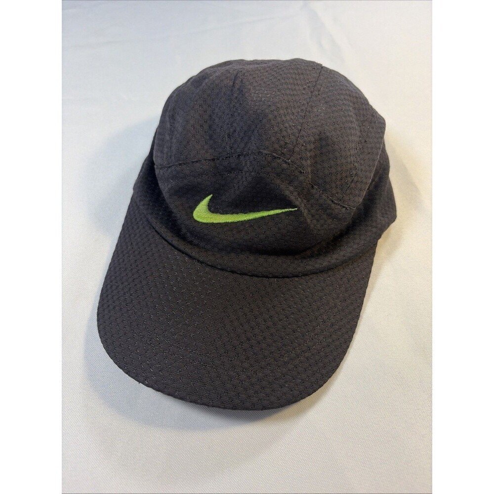 Vintage 90s Nike Tailwind Lightweight Hat Black Green Swoosh Strap Back